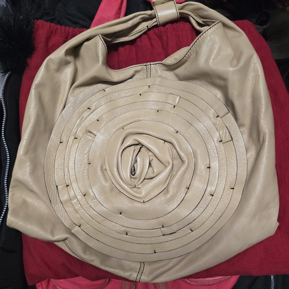 Valentino Petale Leather LargeHobo Bag Khaki